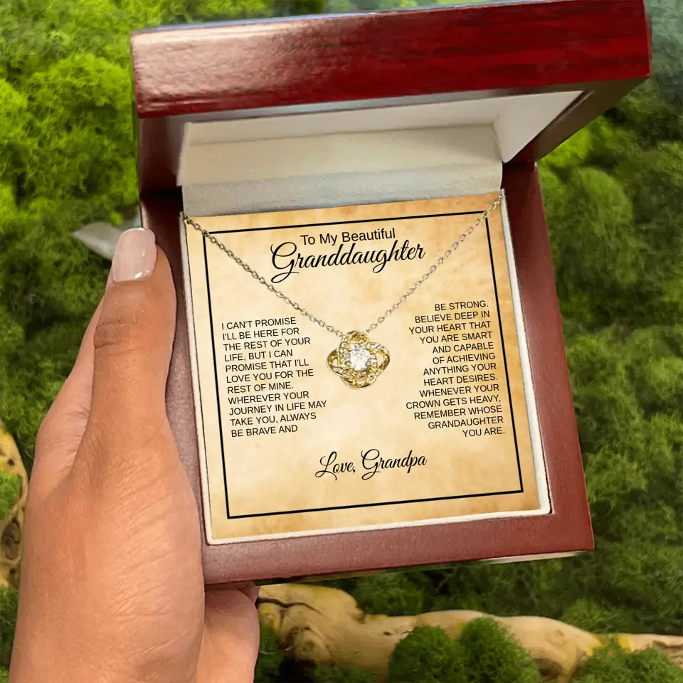 To My Beautiful Granddaughter (Name) - From Grandpa / Grandma | Love Knot Necklace