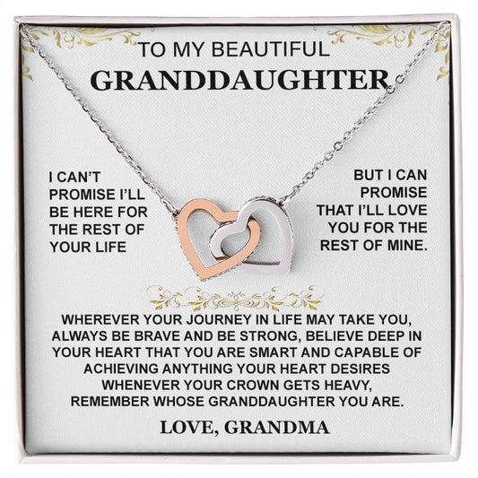 Double Interlocking Heart Necklace - "To My Granddaughter - Love Grandma"