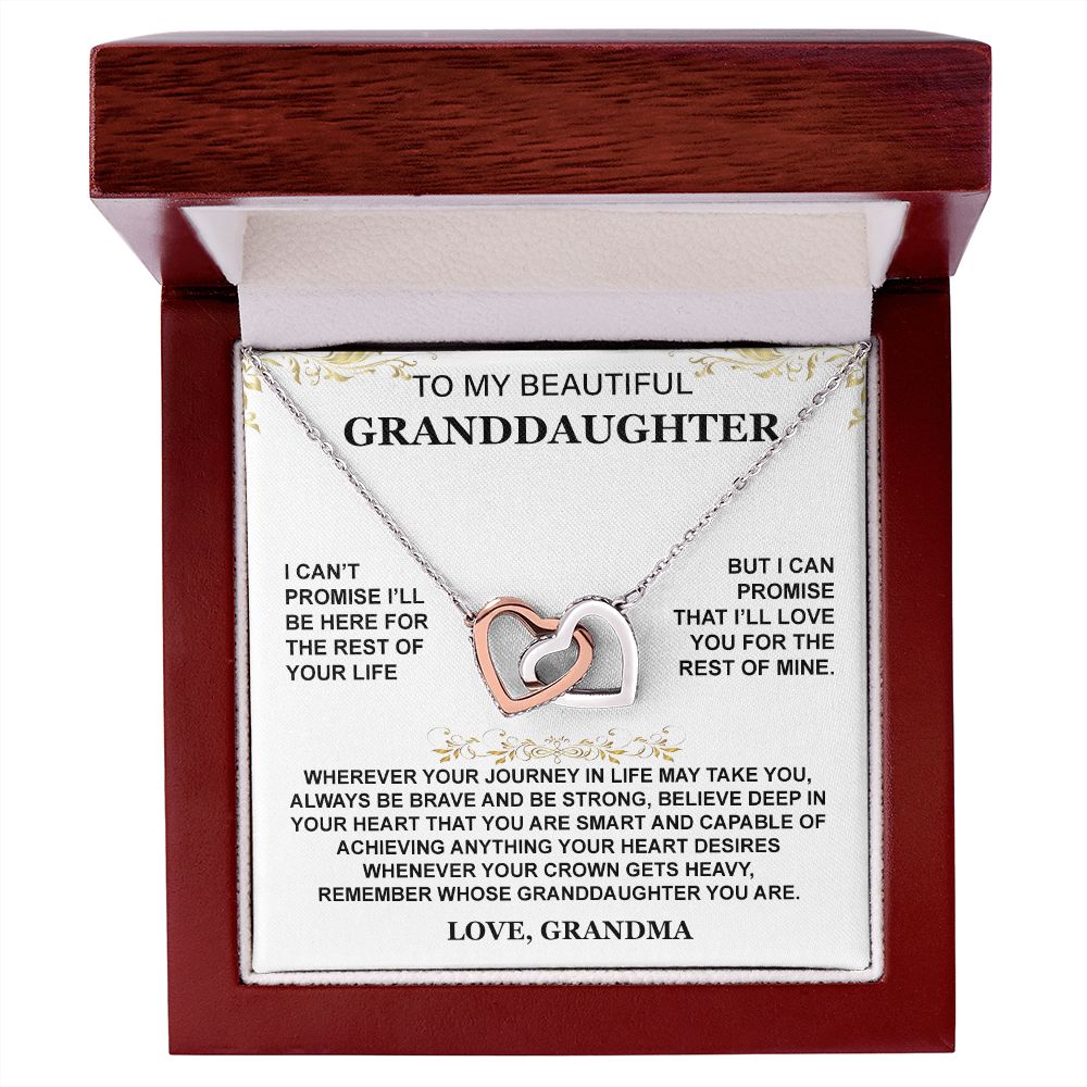 Double Interlocking Heart Necklace - "To My Granddaughter - Love Grandma"