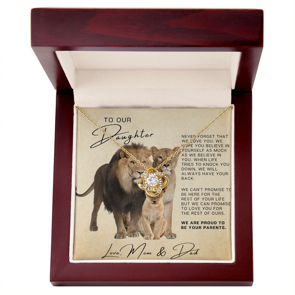 Daughter - So Proud of you Love Mom & Dad | Love Knot Necklace