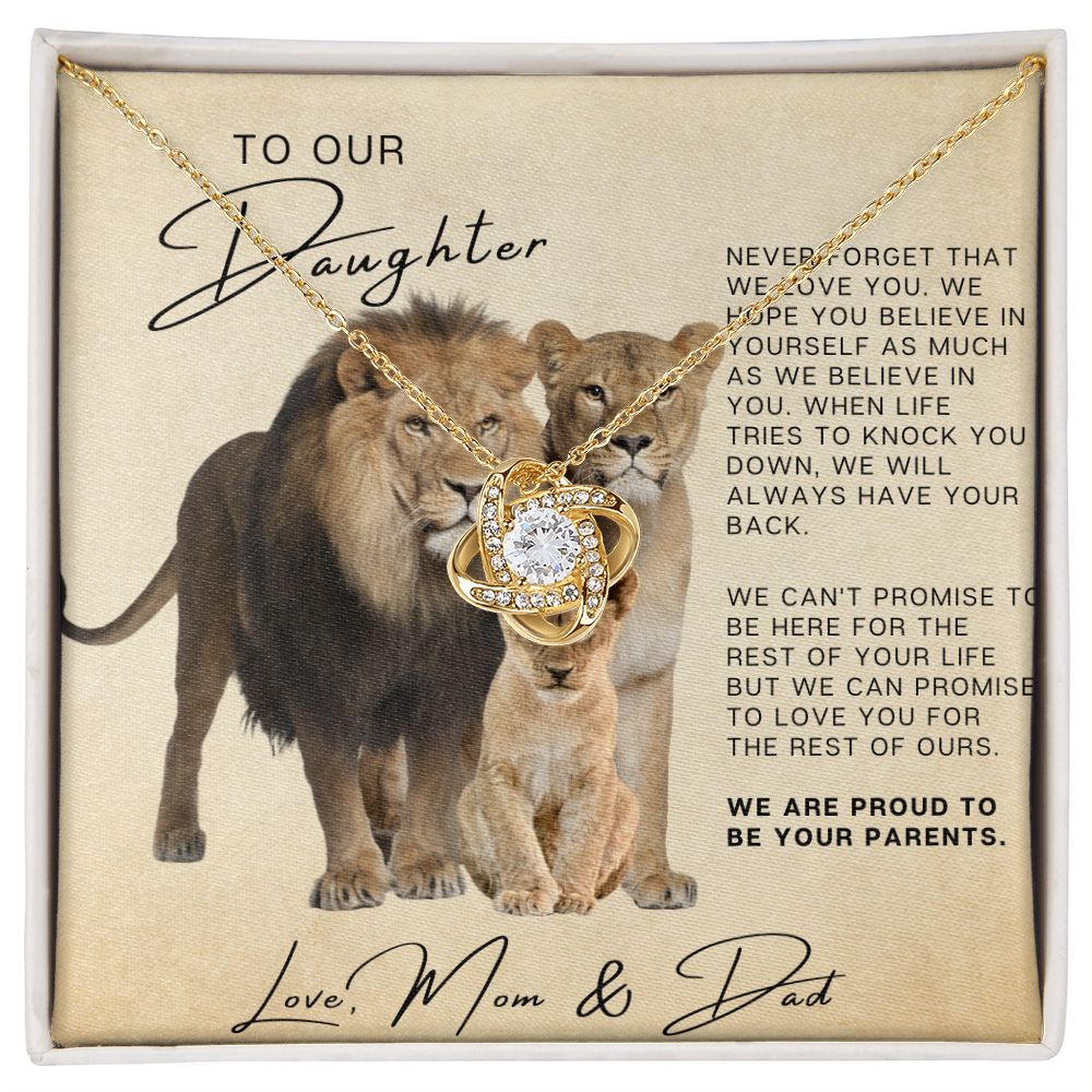 Daughter - So Proud of you Love Mom & Dad | Love Knot Necklace
