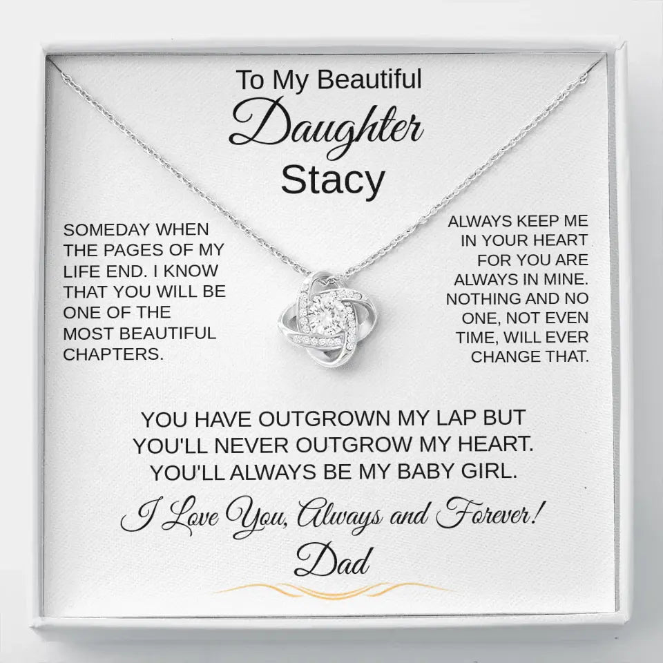 To My Beautiful Daughter (Personalize) white | Love Knot Necklace