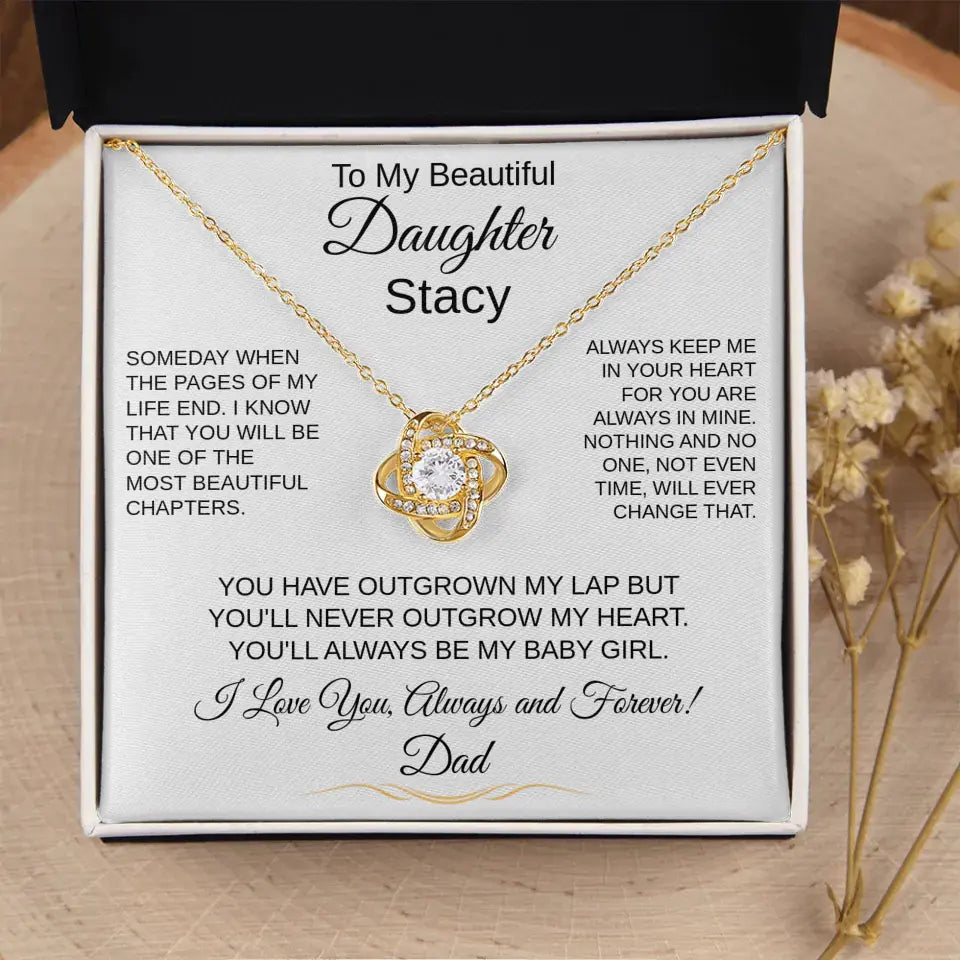 To My Beautiful Daughter (Personalize) white | Love Knot Necklace