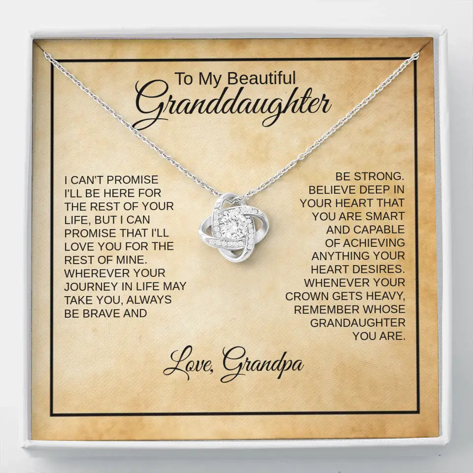 To My Beautiful Granddaughter (Name) - From Grandpa / Grandma | Love Knot Necklace