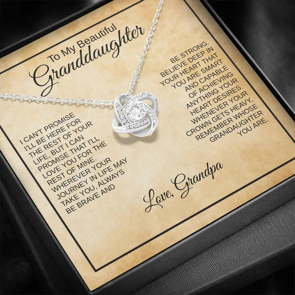To My Beautiful Granddaughter (Name) - From Grandpa / Grandma | Love Knot Necklace
