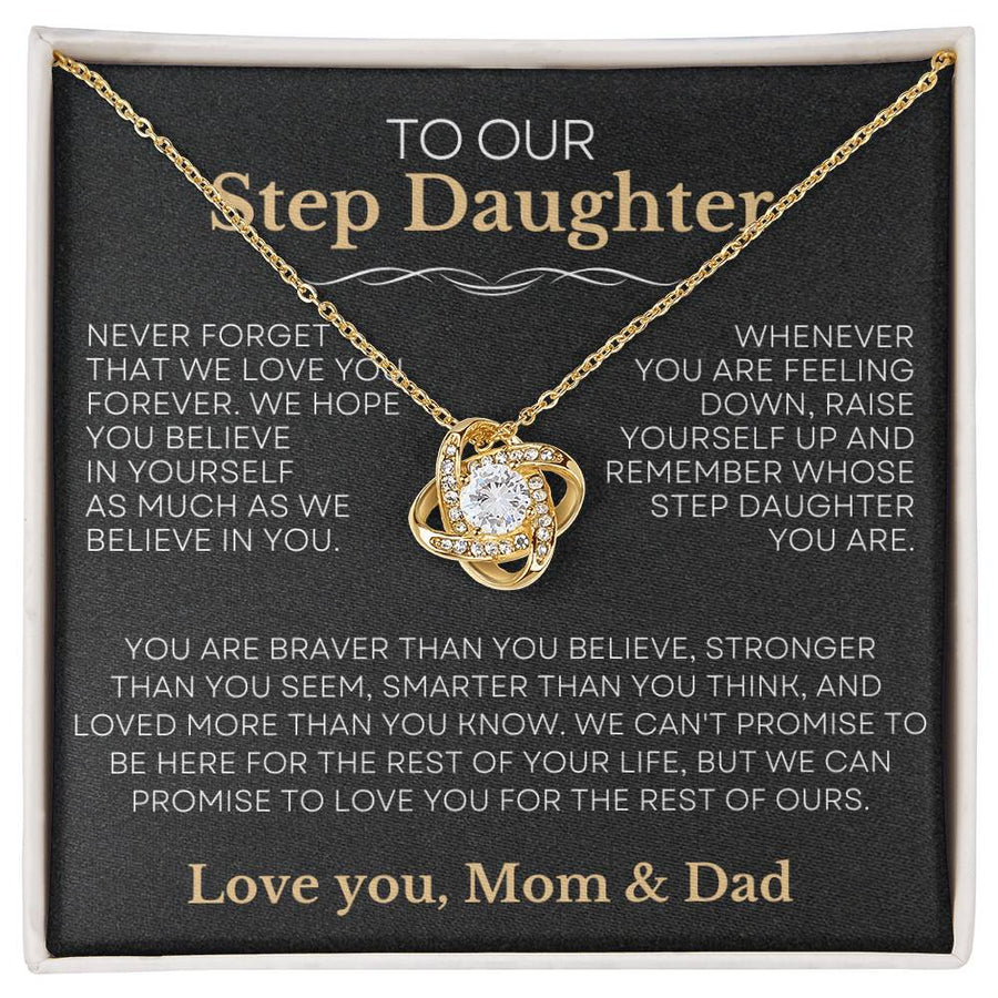 Our Step Daughter - Raise Yourself up, Love You Mom & Dad' Love Knot Necklace
