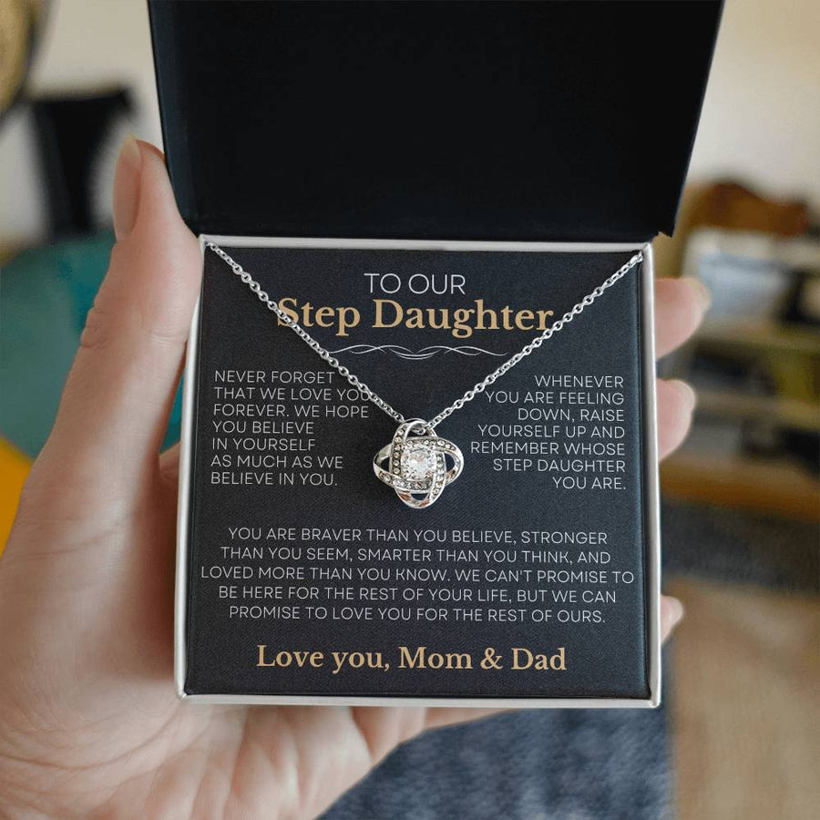 Our Step Daughter - Raise Yourself up, Love You Mom & Dad' Love Knot Necklace