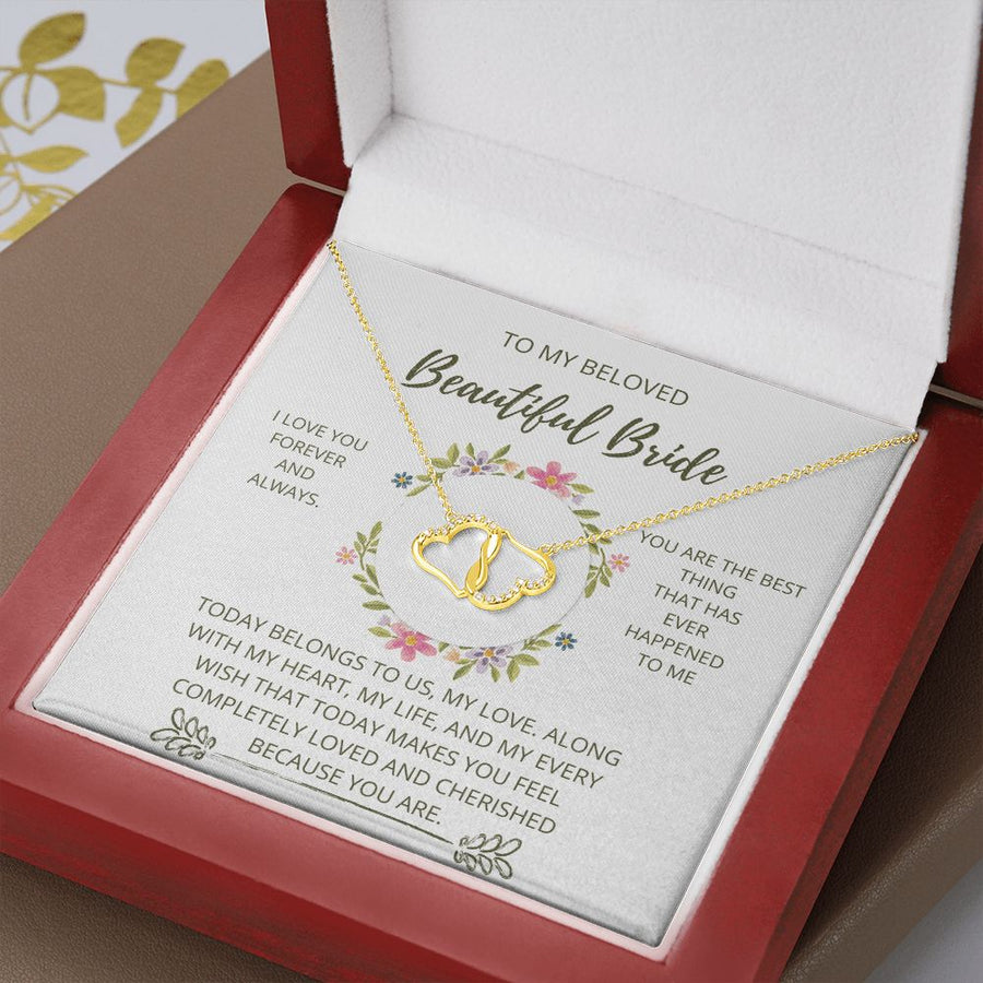 Beautiful Bride - I Love You Forever | 0.07 Ct Solid 10k Gold Infinity Hearts Necklace - Gift Set