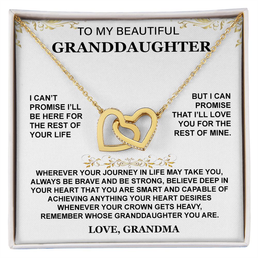 Double Interlocking Heart Necklace - "To My Granddaughter - Love Grandma"