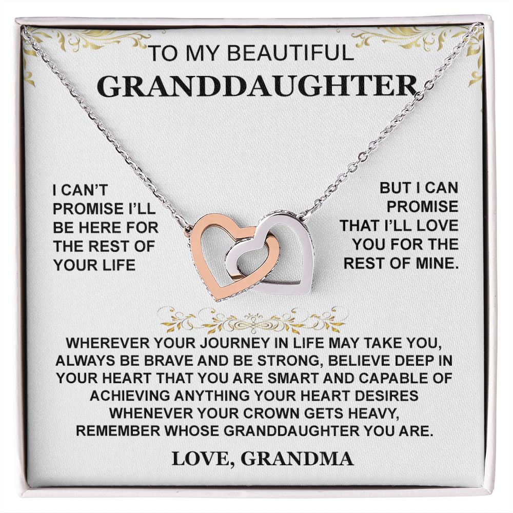 Double Interlocking Heart Necklace - "To My Granddaughter - Love Grandma"