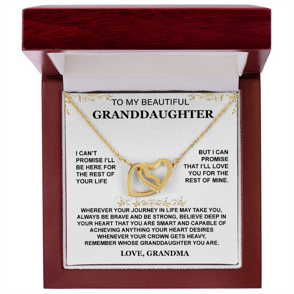 Double Interlocking Heart Necklace - "To My Granddaughter - Love Grandma"