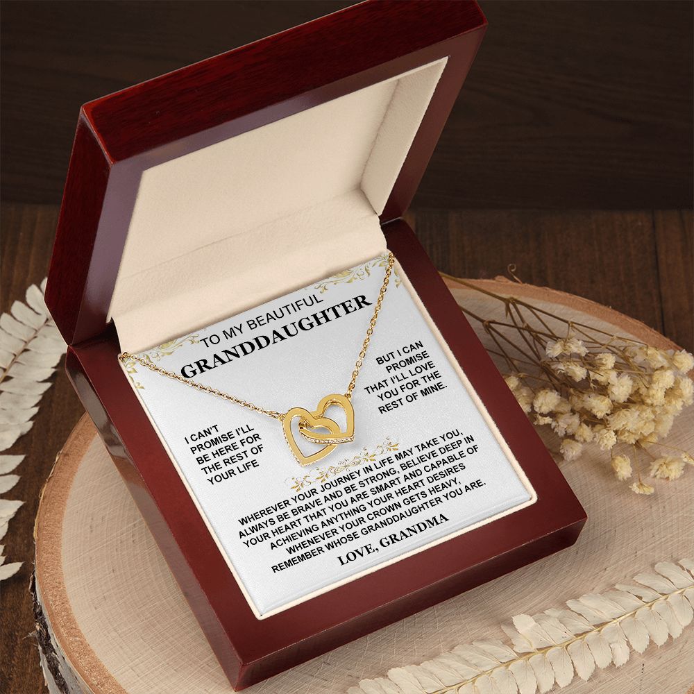 Double Interlocking Heart Necklace - "To My Granddaughter - Love Grandma"