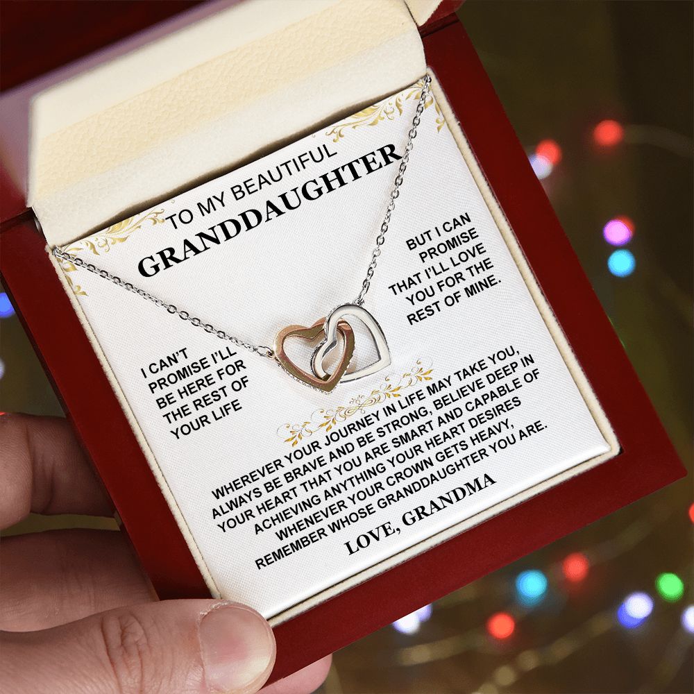 Double Interlocking Heart Necklace - "To My Granddaughter - Love Grandma"