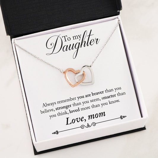 Double Interlocking Heart Necklace - "To My Daughter - Love Mom"