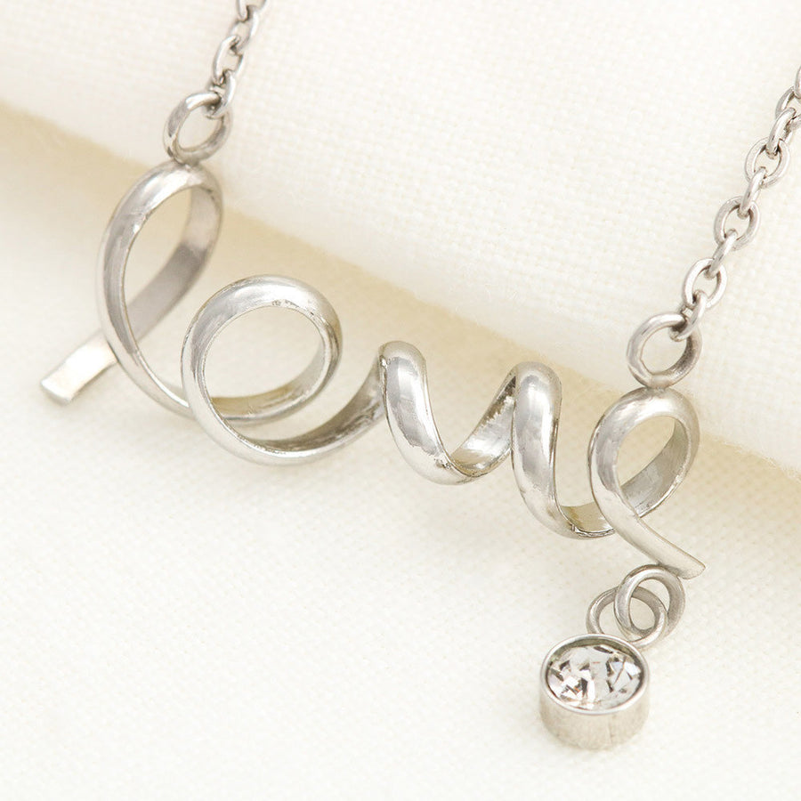 Polished Silver Love Script Necklace - Love Mom