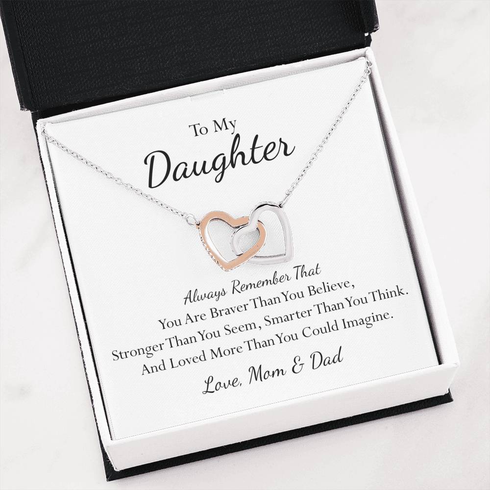 To My Daughter Always Remember - Mom & Dad - Interlocking Heart Necklace