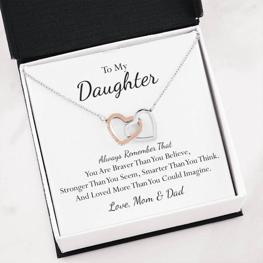 To My Daughter Always Remember - Mom & Dad - Interlocking Heart Necklace