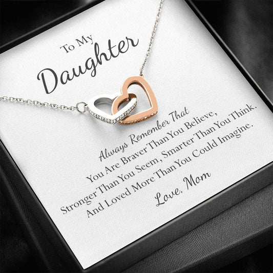Double Interlocking Heart Necklace - "To My Daughter - Love Mom"