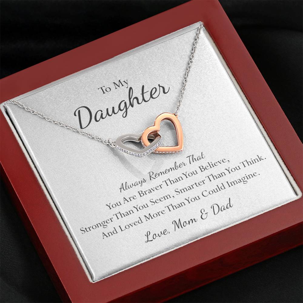 To My Daughter Always Remember - Mom & Dad - Interlocking Heart Necklace